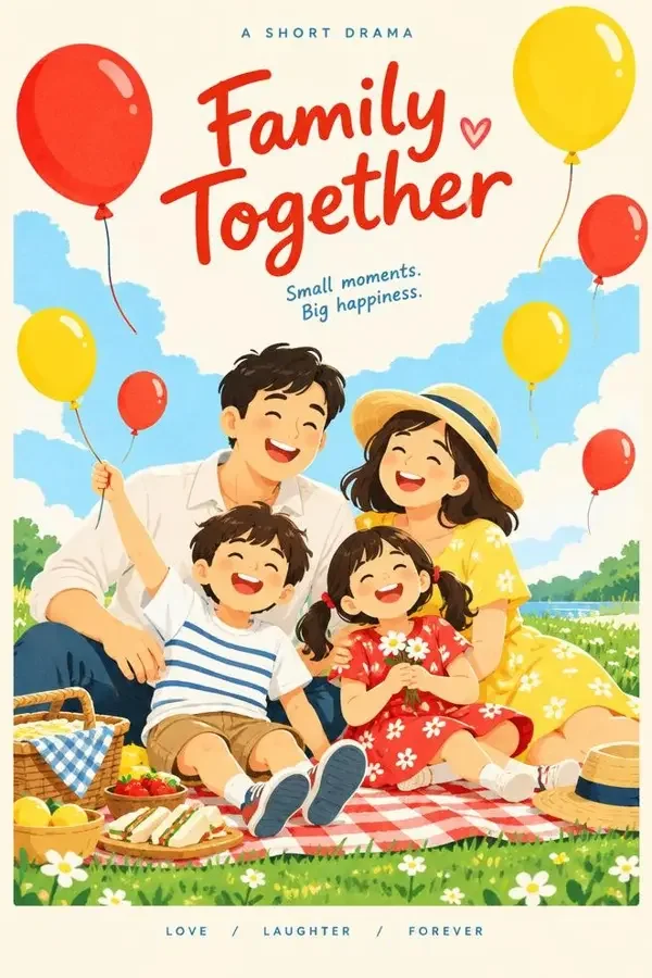 精品短剧《气球升起的夏天》封面海报，家庭喜剧题材