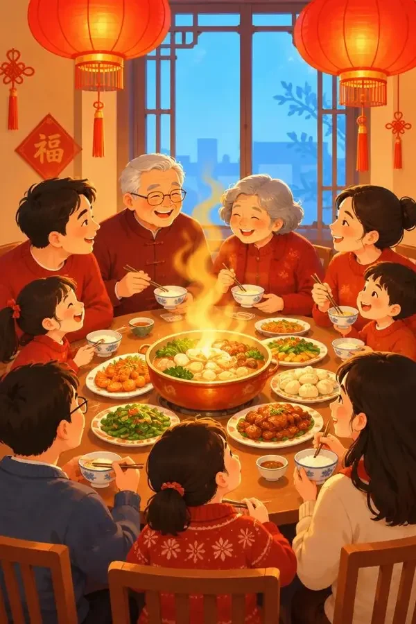 精品短剧《团圆饭里的秘密》封面海报，家庭喜剧题材